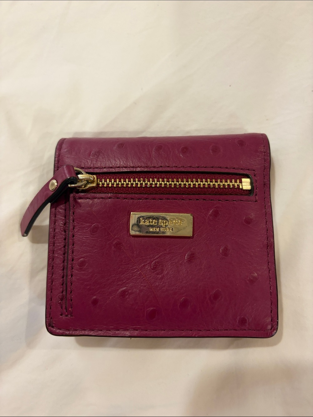vintage kate spade Plum Textured Leather Compact Wallet with Gold Hardware